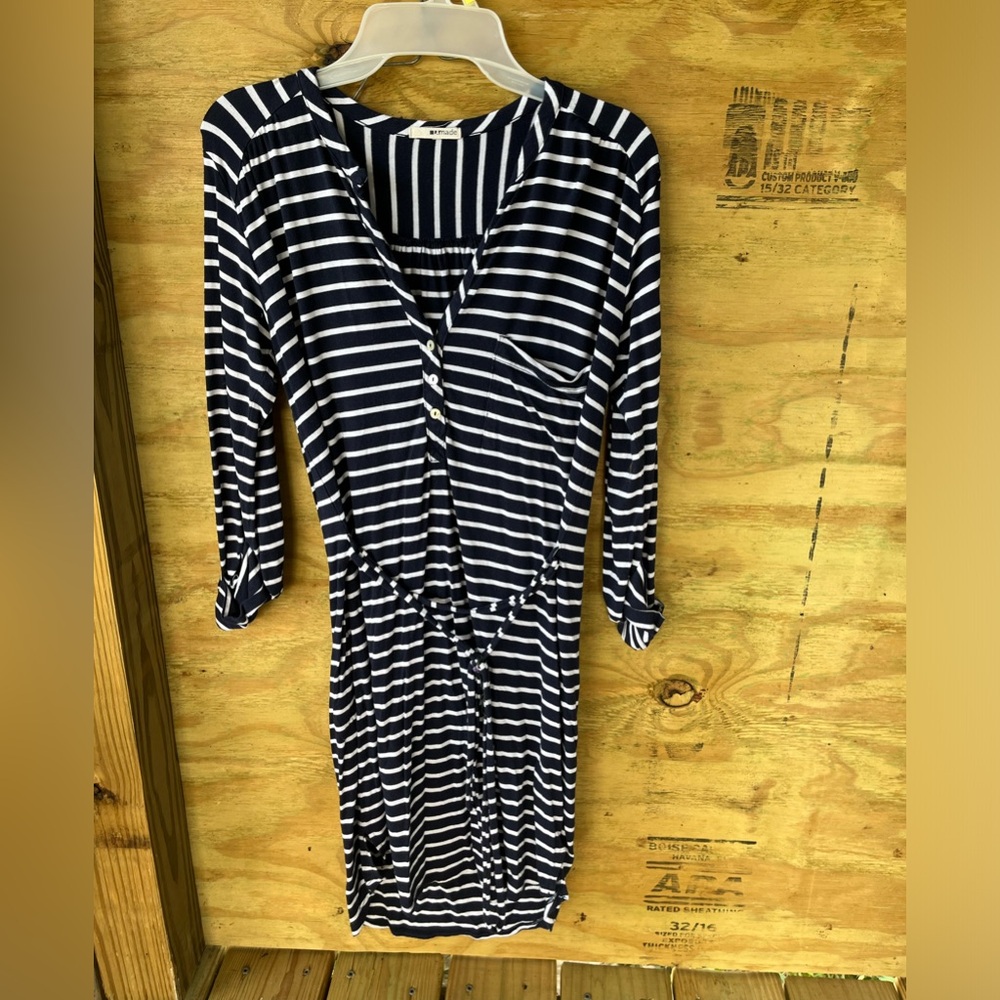 LA MADE women’s blue striped summer dress with waistband